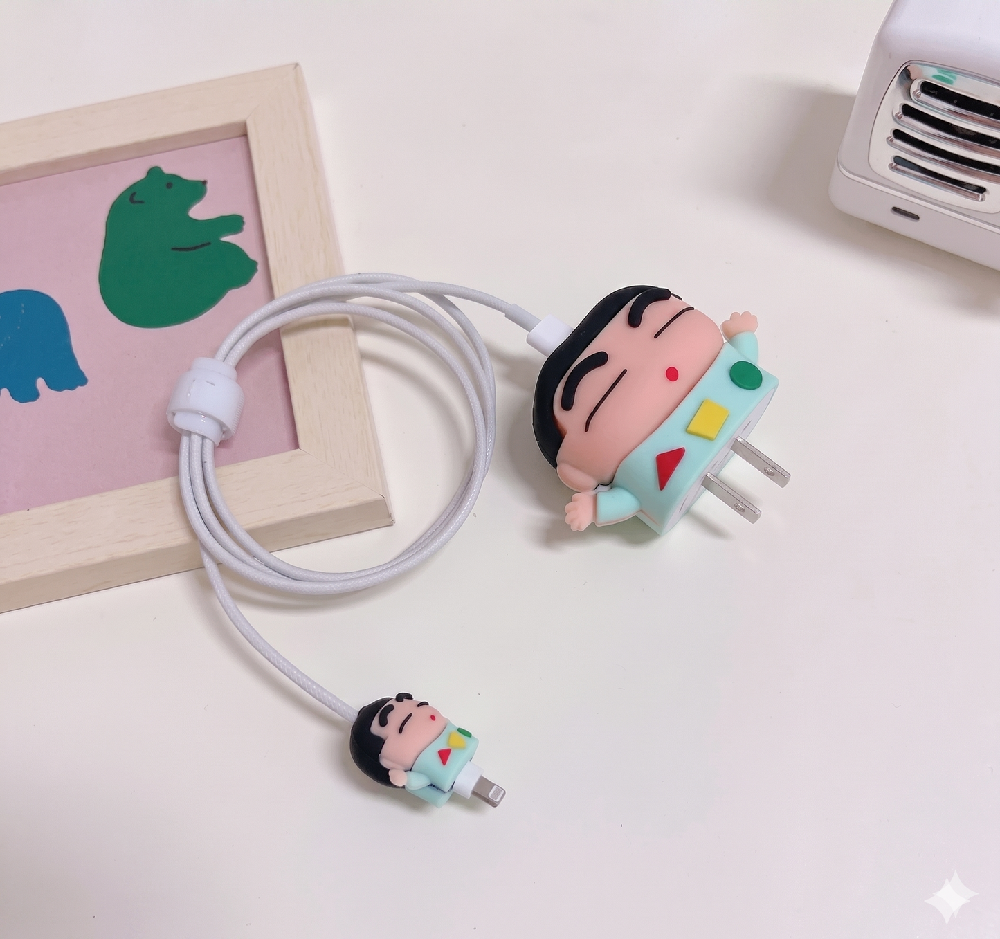 3D Cute Shinchan Charger Case Cover & Full Cable Protector for iPhone 18W / 20W